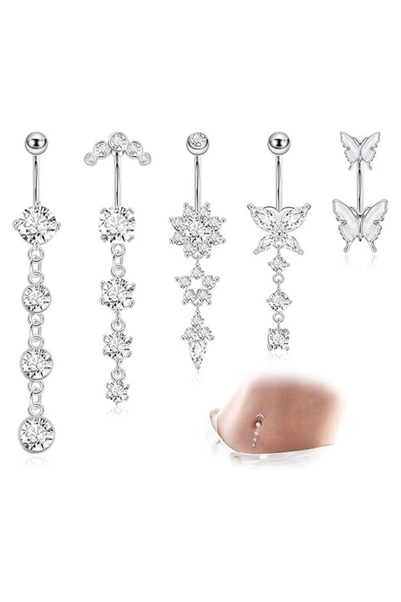 5 Pcs Zircon Navel Nail Combination Set - Stylish Body Jewelry Rings for Belly Button Piercing and Fashion Accessories