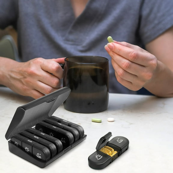 Cevemin 7-Day Pill Organizer with 21 Compartments - 3 Times a Day Weekly Medicine Box with Color-Coded Trays, Portable Vitamin Case for Home and Travel Use (Plastic, 15.8x11.9 Inches)