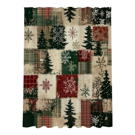 Cevemin 70.86x59.05in Christmas Themed Waterproof Bathroom Shower Curtain - Festive Holiday Decorative Partition with Snowflakes, Snowmen and Pine Branches for Xmas Home Decor