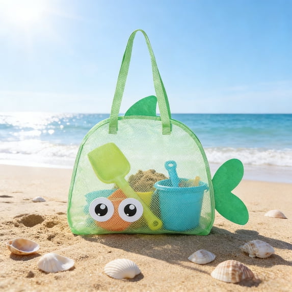 Cevemin 8.5 Gal Large Capacity Mesh Beach Toy Storage Bag - Sandproof Tote with Drawstring for Outdoor Beach Equipment Organization