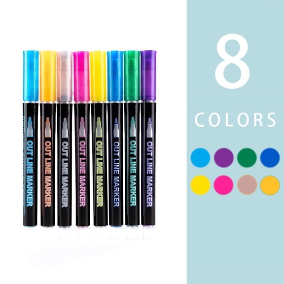 Cevemin 8-Color Double Line Highlighter Marker Pen Set with Fast Drying Permanent Ink - Art Sketch Writing Drawing Pens for Comics Fashion Architecture Industry Painting