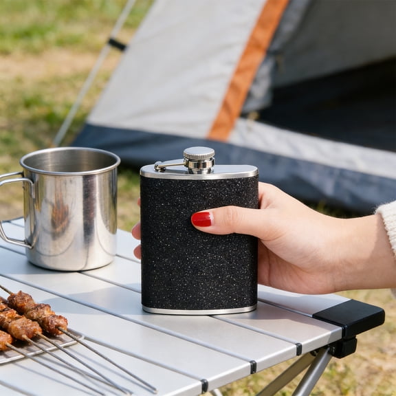 Cevemin 8 oz Portable High 304 Stainless Steel Flask - Food Grade Whiskey Container with Never-Lose Cap for Outdoor Travel, Gifting, and Personal Use