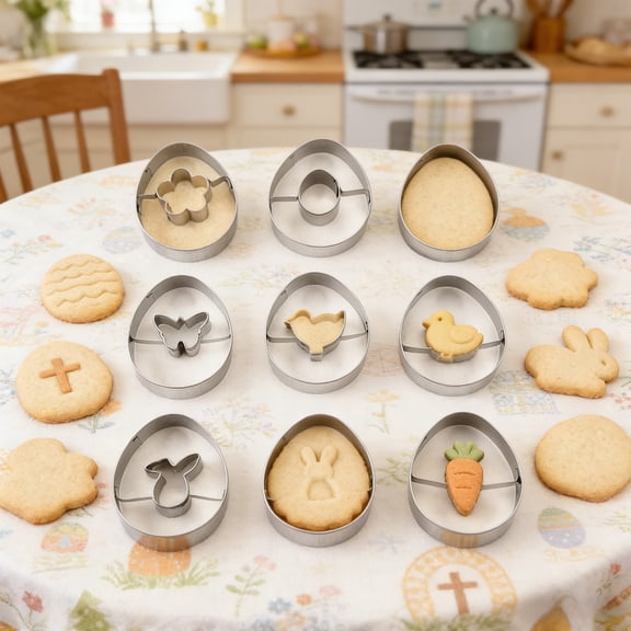Cevemin 9 Pcs Easter Egg Cookie Cutters Set - Stainless Steel Baking Tools for Holiday Cake Decorating and Fondant Making