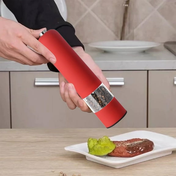 Cevemin ABS Electric Pepper Grinder with One-Touch Operation - Red Kitchen Spice Mill for Freshly Ground Black Pepper and Sea Salt, Battery-Powered (Requires 4 AA Batteries)