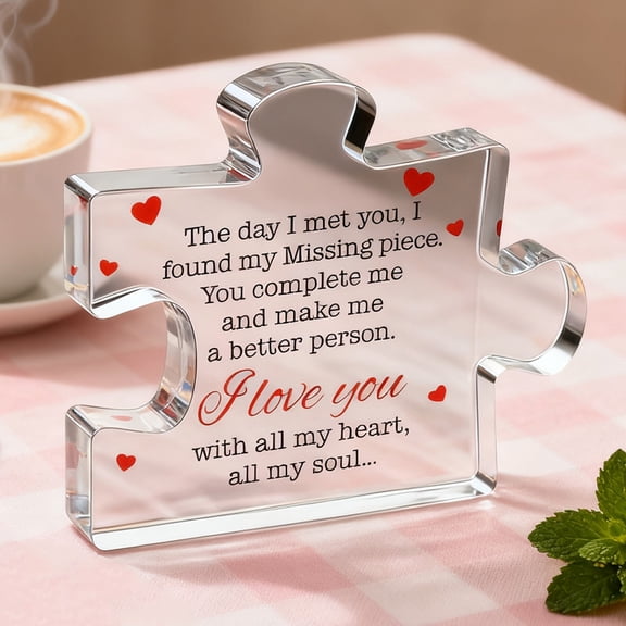 Cevemin Acrylic Transparent Puzzle Shaped Valentine's Day Decor - 3.9x3.3 Inch Clear Desktop Ornament Gift for Lovers Anniversary Romantic Home Desk Shelf Decoration