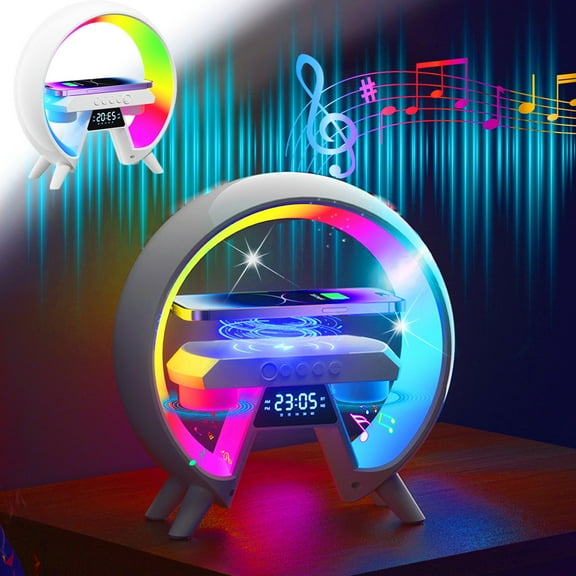Cevemin Big Bluetooth Speaker Small Night Light Multifunctional Wireless Charger with 15W Fast Charging - Dimmable Intelligent Night Light with APP Control for Home, Bedroom, and Office Use