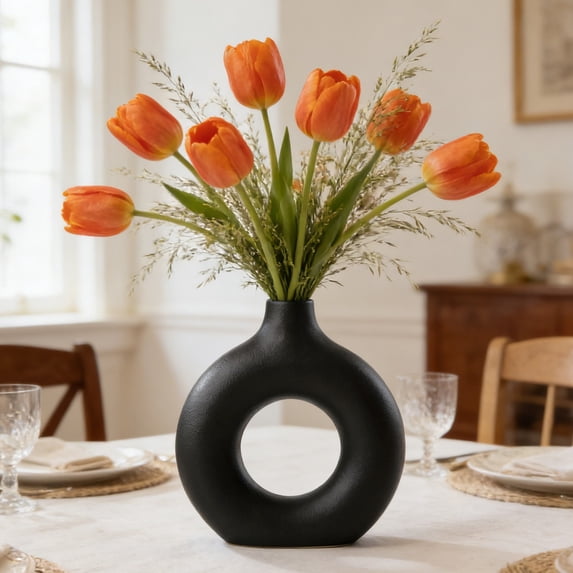 Cevemin Black Plastic Vase - Non-Fragile Decorative Art Tabletop Vase with Hollow Design and Matte Finish for Wedding, Home, Office Decor and Bookshelf