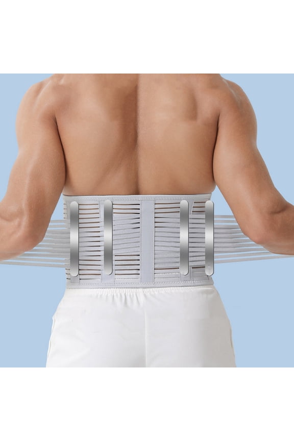 Breathable Waist Support Belt for Men and Women - Fitness Back Brace with Lumbar Protector, Metal Spring Support, Gray or Black, 47.2x9.84 Inches