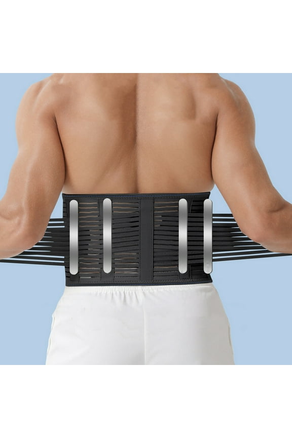 Breathable Waist Support Belt for Men and Women - Fitness Back Brace with Lumbar Protector, Metal Spring Support, Gray or Black, 47.2x9.84 Inches