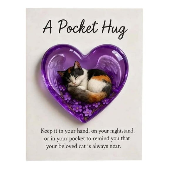 Cevemin Cat Memorial Pocket Hug Keepsake - Resin Heart Sympathy Gift for Pet Lovers