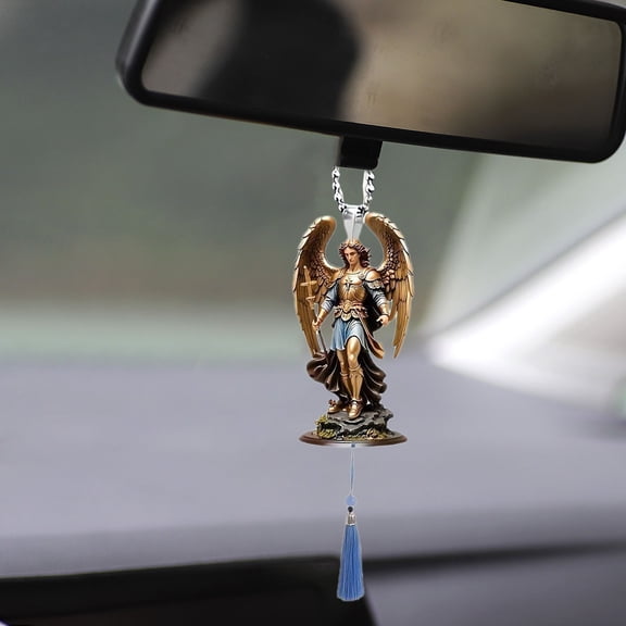 Cevemin Christmas Acrylic Angel Pendant Ornaments - 3.15x1.57x0.79in Holy Messenger Tree Decor with Sword & Blue Tassel for Xmas Holiday Home Party Decoration