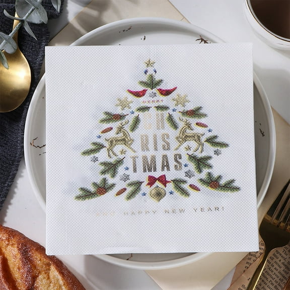 Cevemin Christmas Colorful Printed Disposable Napkins - 20 Sheets | 10 Festive Designs for Gift Wrapping, Party Decor, Holiday Ambiance | Bulk Holiday Party Supplies