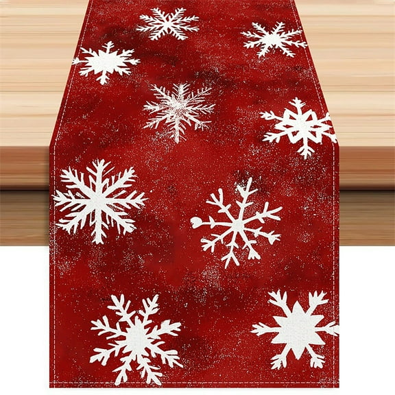 Cevemin Christmas Red Snowflake Printed Table Runner & Tablecloth 13x72 Inches - White Linen Fabric Holiday Table Decor for Dining Room, Coffee Table, Xmas Party Home Decoration