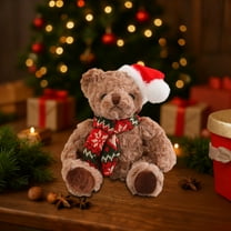 Cevemin Christmas Teddy Bear Doll - Soft Polyester Santa Hat Decorative Plush Toy
