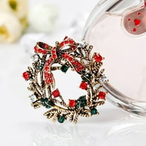 Cevemin Christmas Wreath Brooch - Rhinestone Iron Alloy Festive Pin with Red Bowknot Inlay for Xmas Tree Holiday Home Decorations and Gift Giving