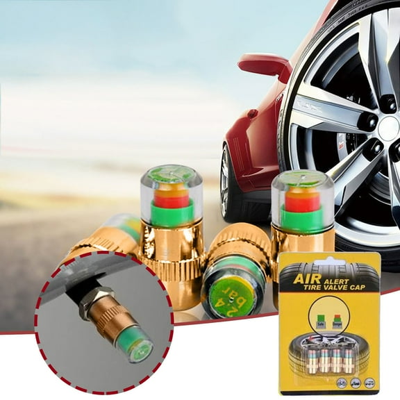 Cevemin Chromed Metal Car Tire Pressure Monitoring Cover Sensor - Visual Indicator with Green/Yellow/Red Alert System for Tire Pressure Monitoring, 36PSI
