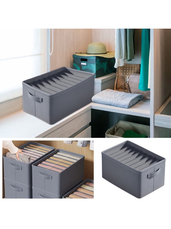 Cloth Storage Box with Divided Compartments for Pants, Jeans, Sweatshirts, and Shirts - Thickened Fabric Organizer for Dormitory and Home Storage, Gray