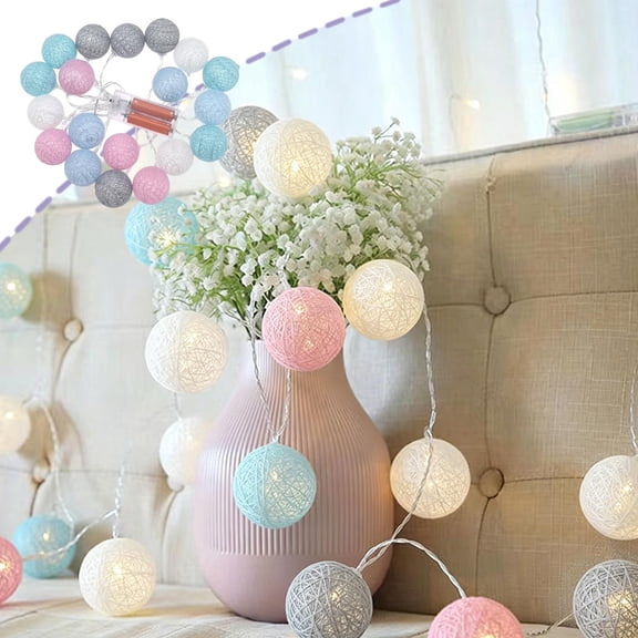 Cevemin Cotton Ball LED String Lights (3m 20LEDs with Flashing Mode) - Multicolor & White LED Fairy Lights for Bedroom, Tent Decor and Ambient Birthday Party Lighting