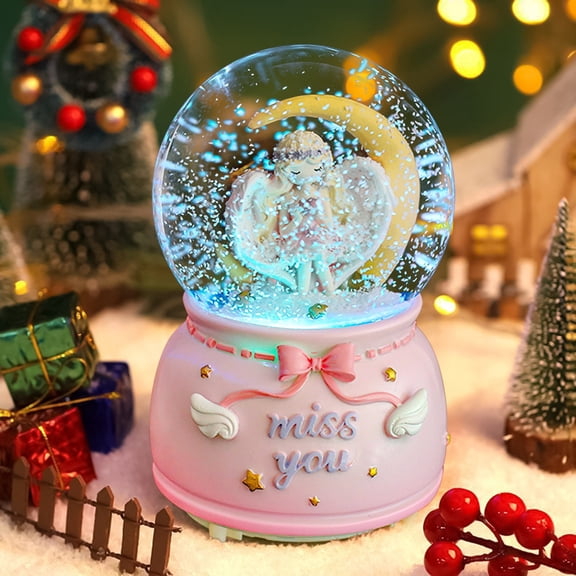 Cevemin Crystal Snow Globe Music Box with LED Light and Floating Snowflakes - 6 Color Changing Automatic Light Show for Home Office Desk Decor, Valentine's Day Gift