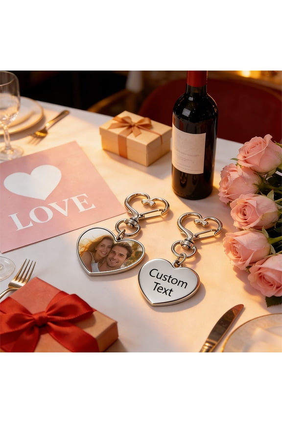 Custom Alloy Heart Photo Keychain - Personalized Rotating Clasp Keyring Gift for Anniversaries Valentine's Day Weddings Birthdays