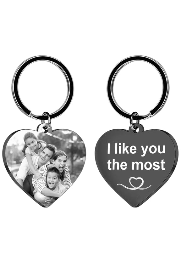 Custom Photo Keychain with Engraved Text - Personalized Stainless Steel Key Chain for Men, Gifts for Holidays, Birthdays, and Anniversaries