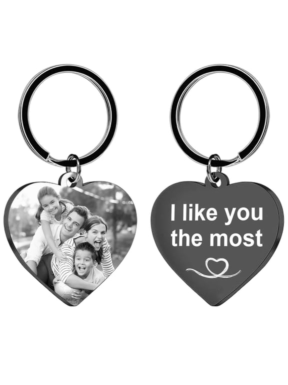 Custom Photo Keychain with Engraved Text - Personalized Stainless Steel Key Chain for Men, Gifts for Holidays, Birthdays, and Anniversaries
