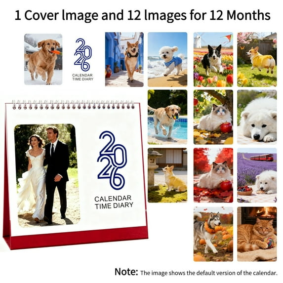 Cevemin Customized Photo Desk Calendar 8.5x5.7 Inches Horizontal and Vertical Styles Red and Blue Colors 13 Personalized Images