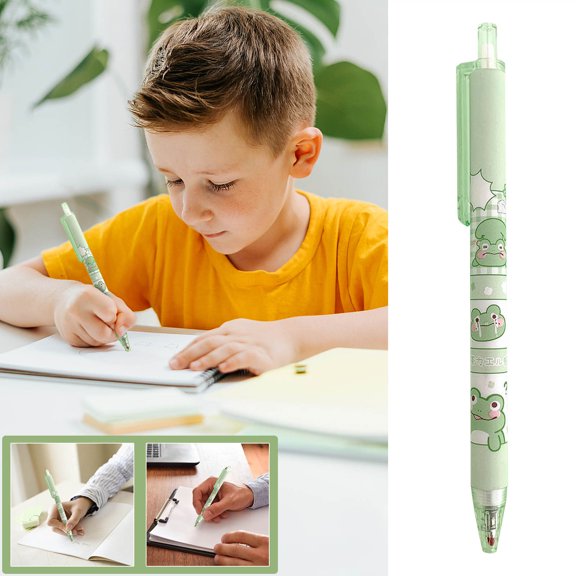 Cevemin Cute Matcha Press Pen 0.5mm - Green Plastic Retractable Ballpoint Pen for Office Home and Gift Use