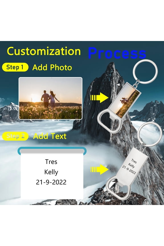 Double-Side Personalized Custom Keychain - Stainless Steel Photo Text Engraved Key Chain for Men Women Gift