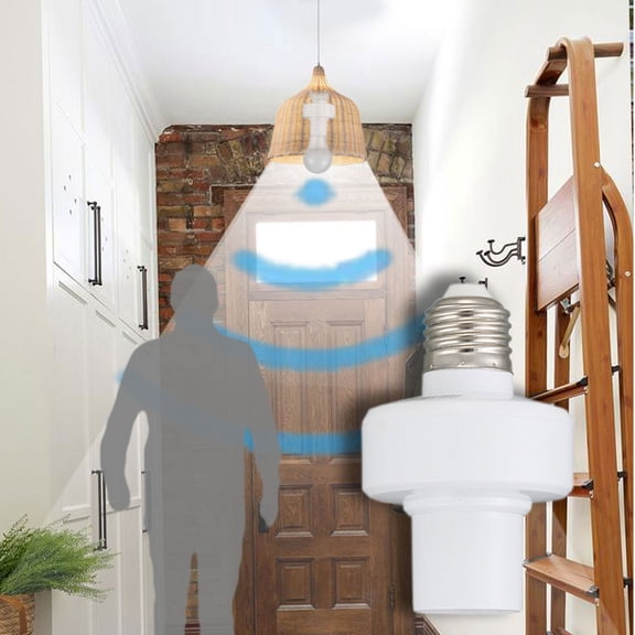 Cevemin E27 Screw Human Body Induction Adapter Lamp Holder - Plastic White Sensor Light Adapter for Most E27 Bulbs, 360-Degree Motion Sensing with 6-8m Range, for Use in Corridor, Balcony, Toilet