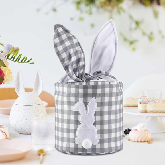 Cevemin Easter Rabbits Bucket Basket - Beautifully Designed Cloth Easter Egg Basket with Adorable Rabbit Designs for Easter Celebrations, Egg Activities and Home Storage