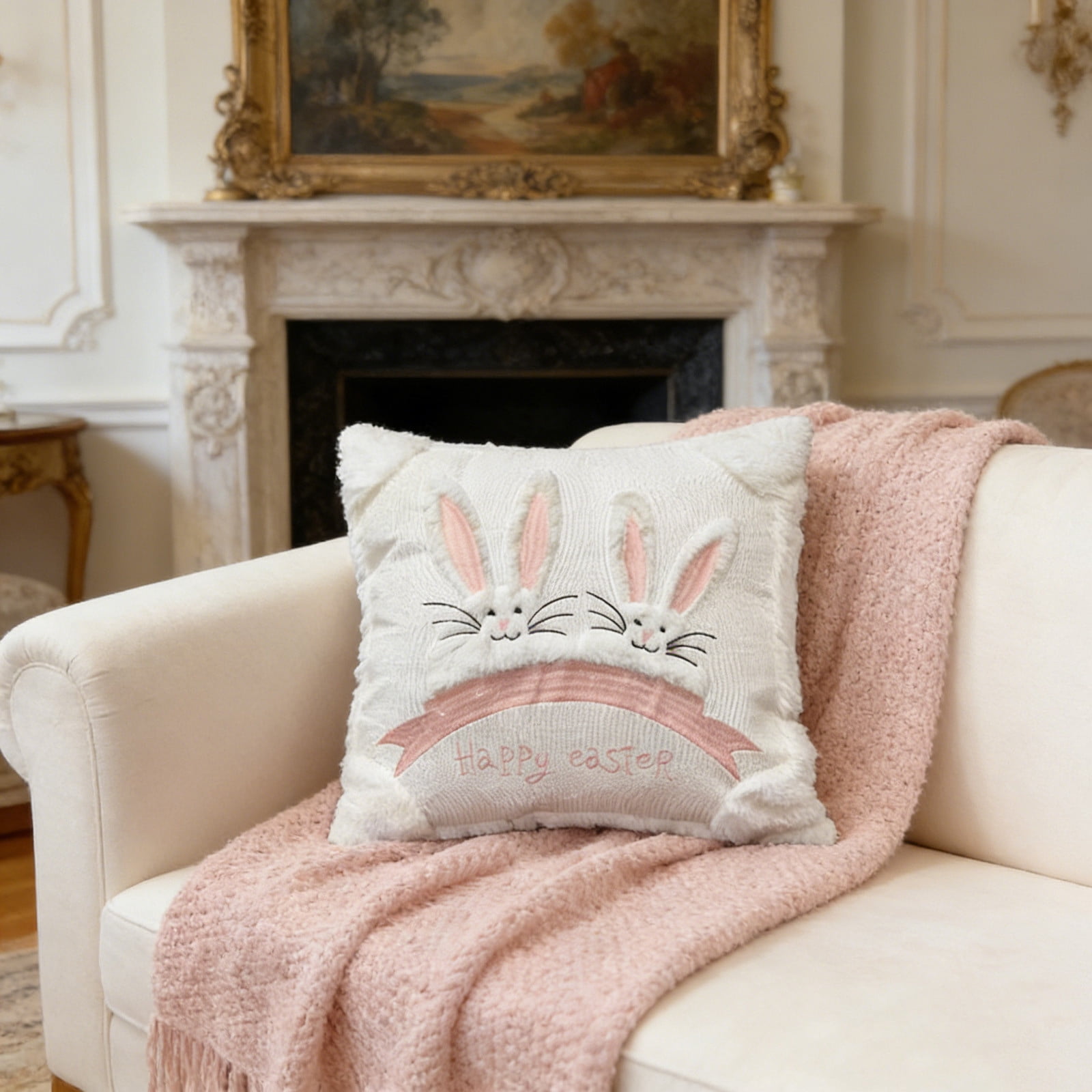 Cevemin Easter Rabbits Pillow Cover - White Polyester Cushion Cover 17 ...