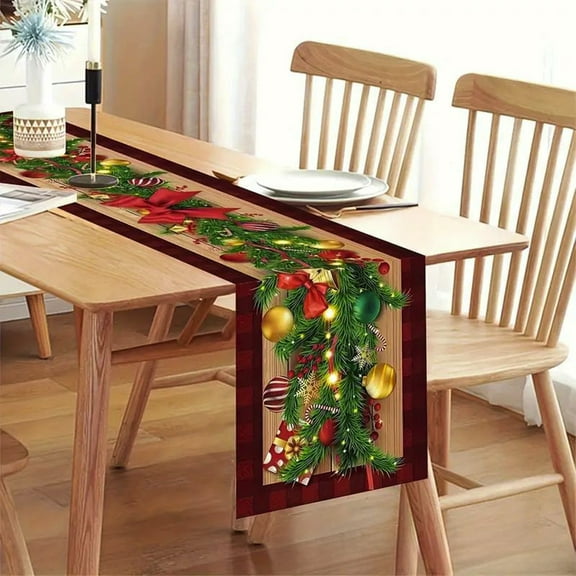 Cevemin Elegant Christmas Table Runner for Holiday Decor, Durable Polyester Kitchen Dining Table Cover for Xmas, Birthday Parties, Home Celebration Accessories