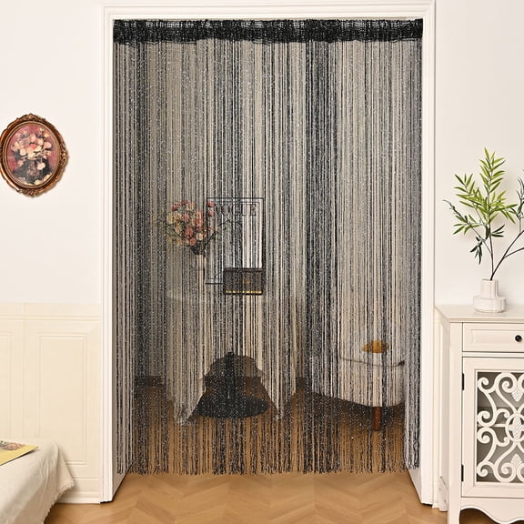 Cevemin Flat Silver Thread Beaded Curtain - Tassel Partition Curtain for Bedrooms, Entryways, and Living Rooms