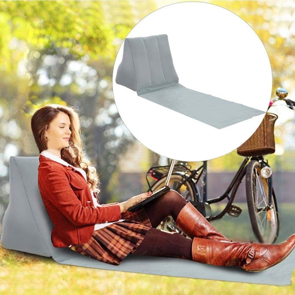 Cevemin Foldable Inflatable Lounger with Flocking Fabric - Portable Beach Cushion for Camping, Backyard and Outdoor Use