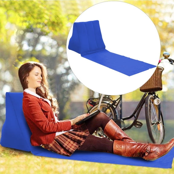 Cevemin Foldable Inflatable Lounger with Flocking Fabric - Portable Beach Cushion for Camping, Backyard and Outdoor Use