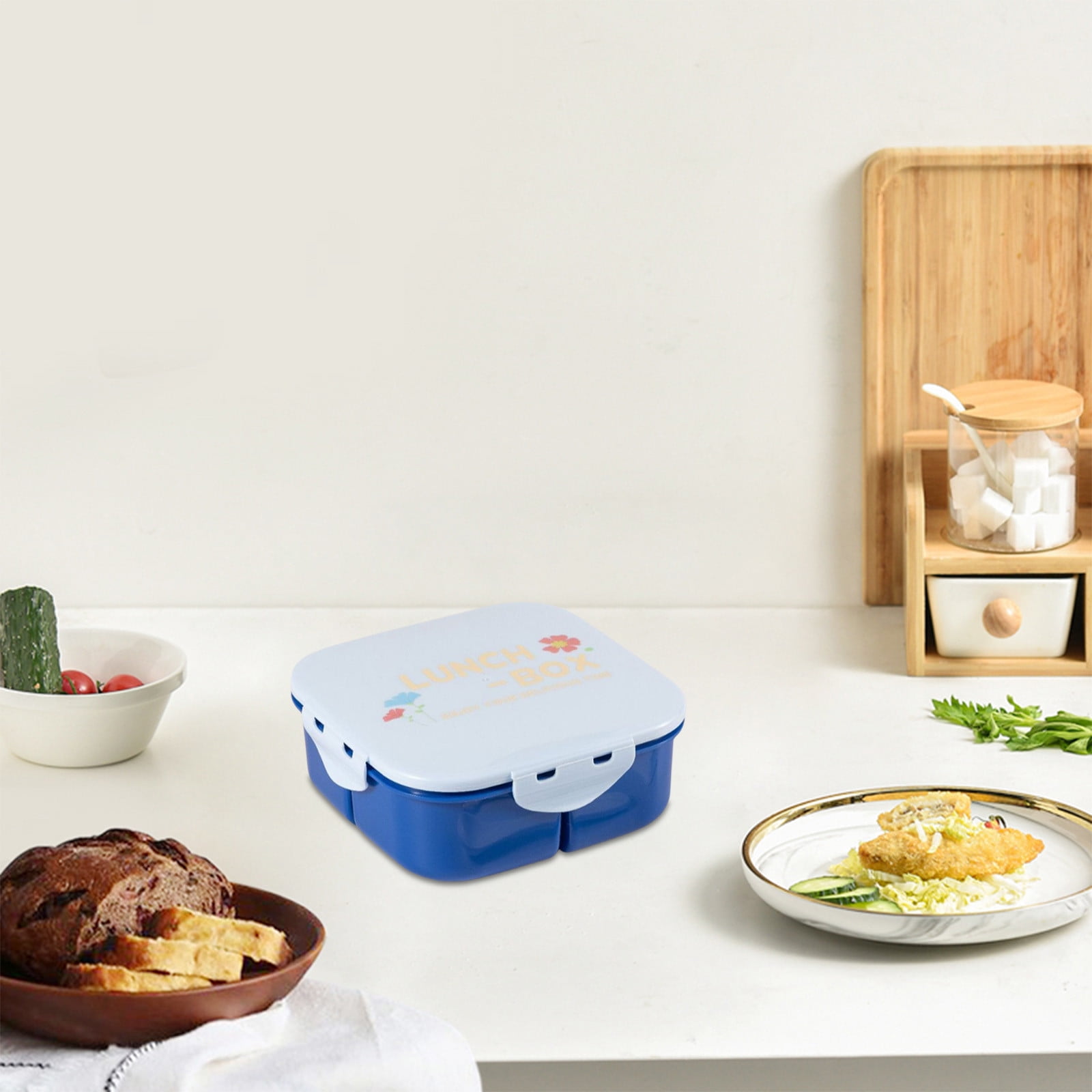 Cevemin Food Grade Plastic Lunch Box With Dividers and Utensils ...