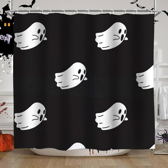 Cevemin Halloween Ghost Shower Curtain Waterproof Bathroom Decor with Hooks, No Punching Needed, 120x180cm Black Nylon Fabric for Spooky Holiday Bathroom Decoration