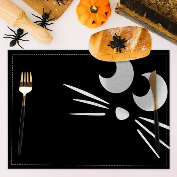 Cevemin Halloween Placemats Set - Spooky Heat-Resistant Table Mats for Dining & Coffee Tables, Non-Slip Linen Tablecloths with Digital Prints, Party Decorations for Home Restaurants (30x45cm)