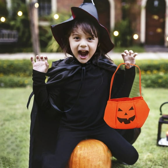 Cevemin Halloween Pumpkin Candy Bucket | Reusable Trick or Treat Bags for Kids, Durable Party Favors & Decorations (Orange, 11.02in)