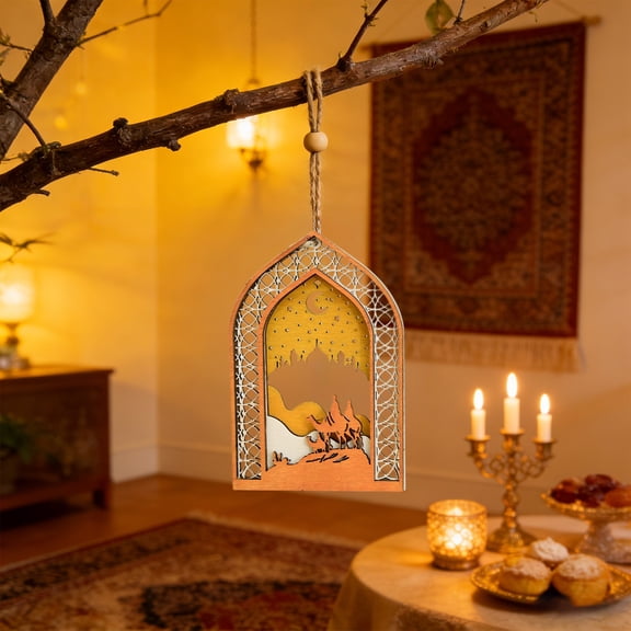 Cevemin Handcrafted Wooden Ramadan Hanging Decoration - Eid Mubarak Ornaments for Home Office Door Wall Car Decor