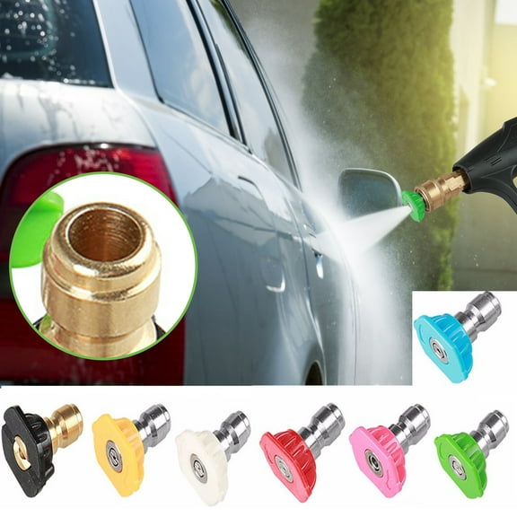 Cevemin High Pressure Fan Nozzle Stainless Steel Quick-Connect Water Gun with 7 Color-Coded Tips (0°-40° + Foam) - 1/4'' Quick Connect, 2.5 GPM, 4000 PSI Heavy Duty Multi-Angle Spray Nozzles Kit