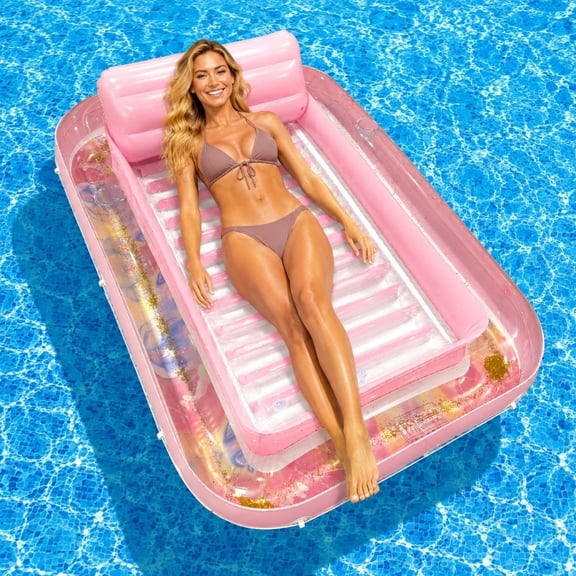 Cevemin Inflatable Pool Bed Large Water Floating Sofa - Air Mattress for Swimming Pool with Built-in Headrest & Quick Inflate Deflate Fitting for Summer Beach Lake Vacation Relaxation