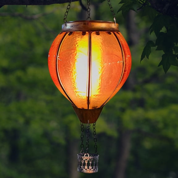 Cevemin Ironwork Glass LED Solar Hot Air Balloon Lamp - Outdoor LED Simulated Flame Garden Lanterns for Patio Yard Courtyard Decor