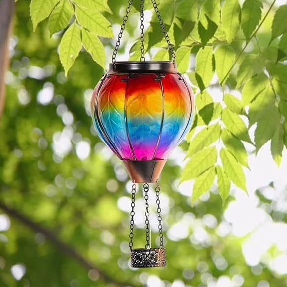 Cevemin Ironwork Glass LED Solar Hot Air Balloon Lamp - Outdoor LED Simulated Flame Garden Lanterns for Patio Yard Courtyard Decor