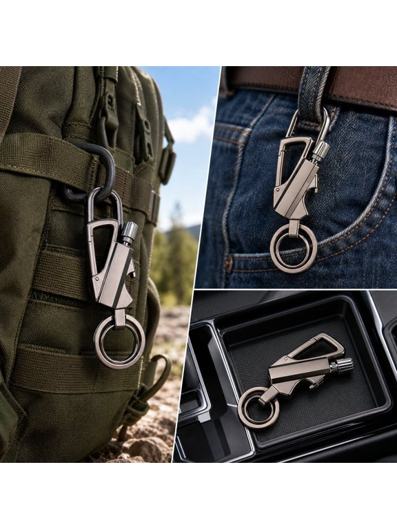 Kerosine Keychain Lighter with Carabiner - Portable Multi-functional Windproof Waterproof Metal Fire Starter Tool with Bottle Opener for Outdoor Camping Hiking Emergency Kit Supplies