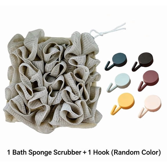 Cevemin Korean 2-in-1 Drawstring Bath Sponge, Exfoliating Washcloth with Soap Pocket, Portable Shower Loofah for Face Body Cleansing