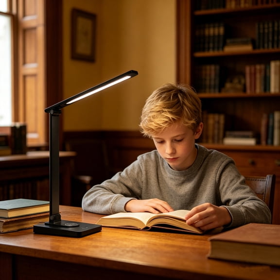 Cevemin LED Desk Lamp Aluminum Alloy Foldable Plug In Light For Reading Studying Working