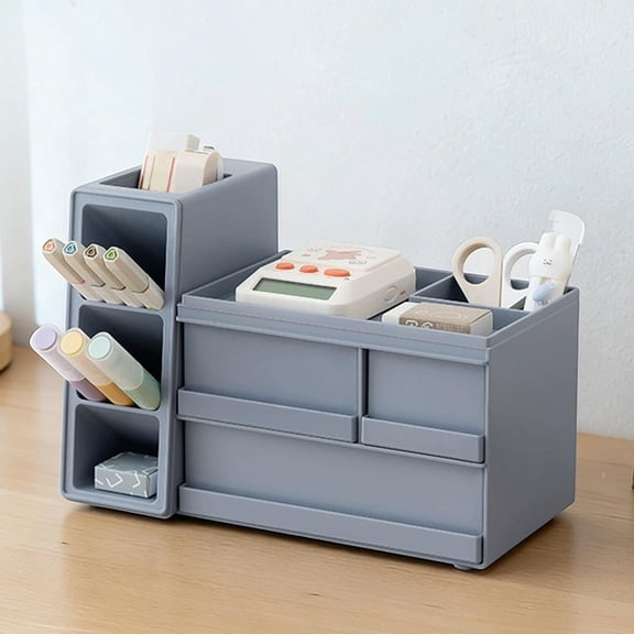 Cevemin Large Capacity Multi-compartment Storage Box - Pen, Stationery and Cosmetics Organizer with Drawers for Office Desk and Dressing Table