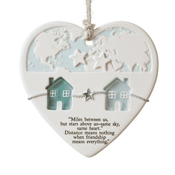 Cevemin Long Distance Friendship Heart Ornament - 3.15 Inch Acrylic Keepsake with Embossed World Map, Sea Glass and Star Decor for Christmas, Birthday Gifts, Home Decoration